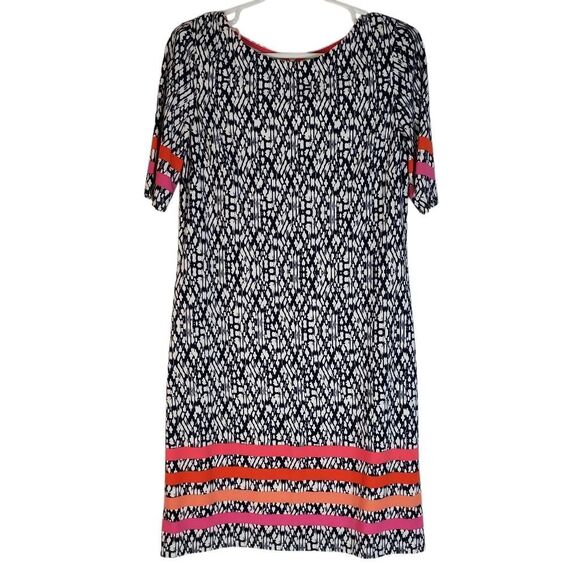 Eliza J Short Sleeve Abstract Navy and White Print Dress Color Block Pink Size 8 - Picture 1 of 14